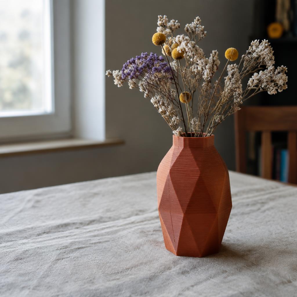 Sculpturale 3D-geprinte vaas in crème en terracotta